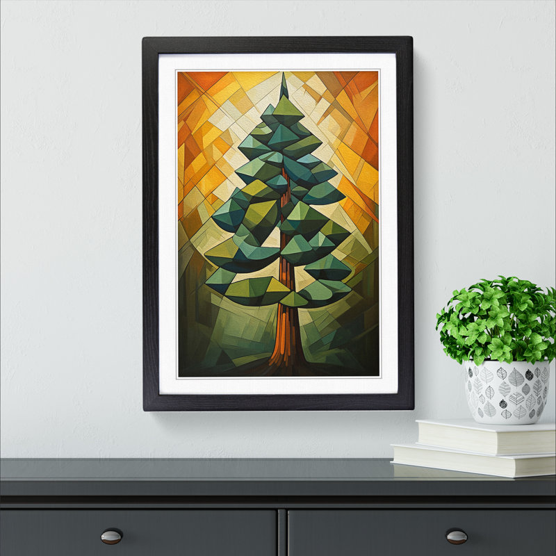 Pine Tree Cubism No.2 - Single Picture Frame Print on Wood, Black Framed, 34cm H x 25cm W x 2cm D