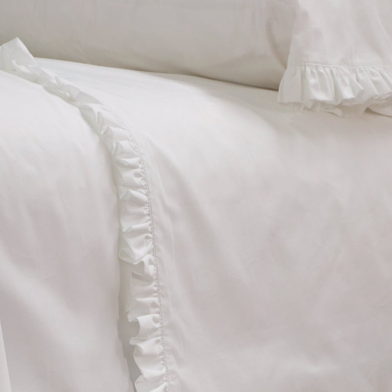 Audrey Ruffle Cotton Percale Queen Sheet Set, Queen Sheet Set + 2 Pillowcases