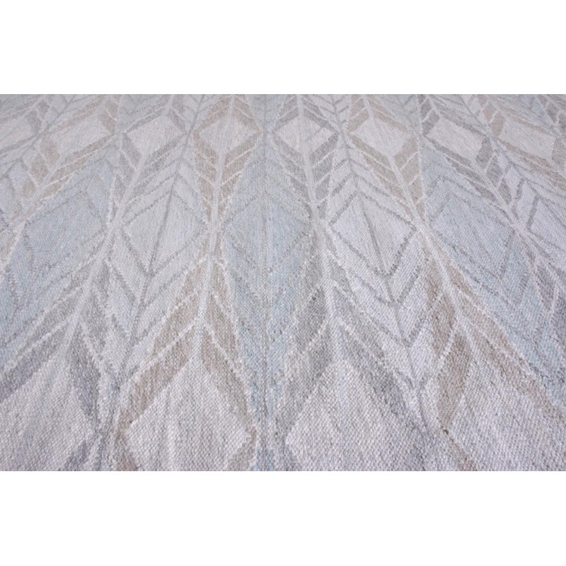 Scandinavian Hand Knotted Wool Geometric Area Rug, Rectangle 10' x 14'