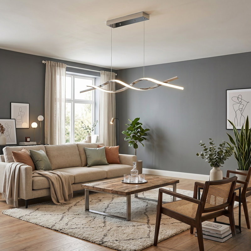 Modern Wave-Shaped Chandelier LED Pendant Light with 5FT Adjustable Cable, Dimmable, 3CCT Selectable (3000K/4000K/5000K) 