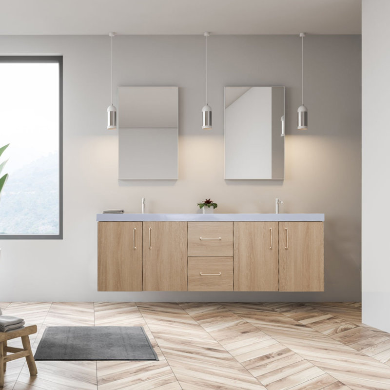 Elowen Wall Mounted Double Bathroom Vanity With Resin Top Basin, 60"