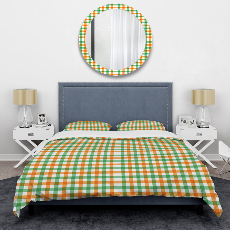 Ensemble de housse de couette en microfibre vert / orange 2 pièces, Housse de couette simple + 1 taie décorative stan