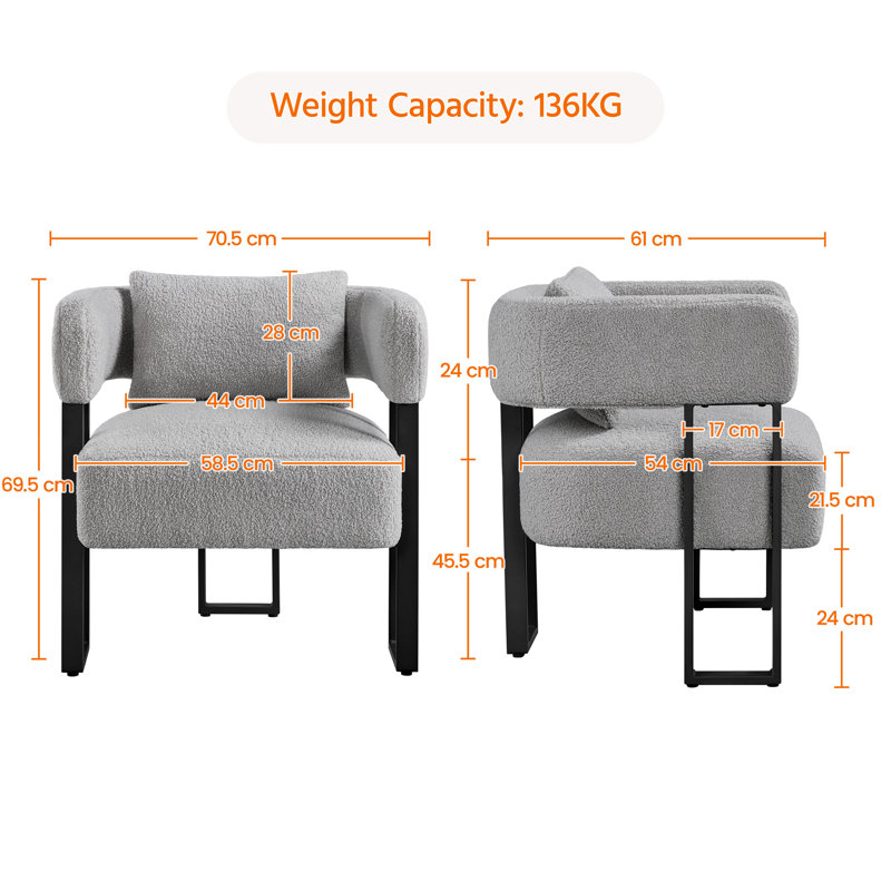70.5cm Wide Upholstered Barrel Chair, Grey