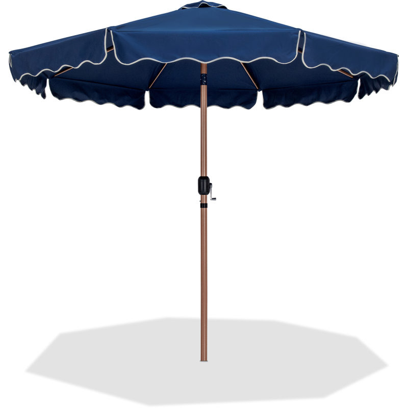 Parasols de patio en tissu avec passepoil Amalfi, Teck, Bleu marine
