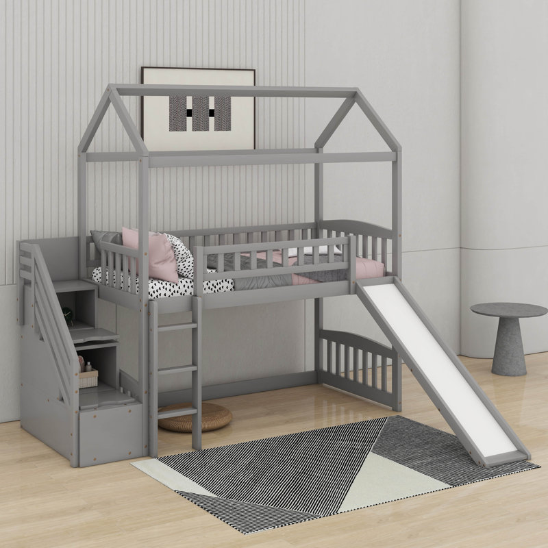 Lit mezzanine simple avec glissade, Gris