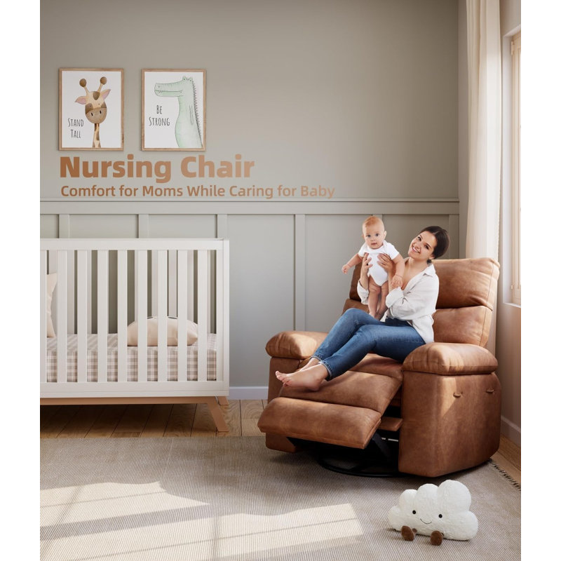 Recliner Chair, Swivel Rocker Recliners, 360° Swivel Reclining Chair with Heat and Massage for Living Room, Bedroom, Brown