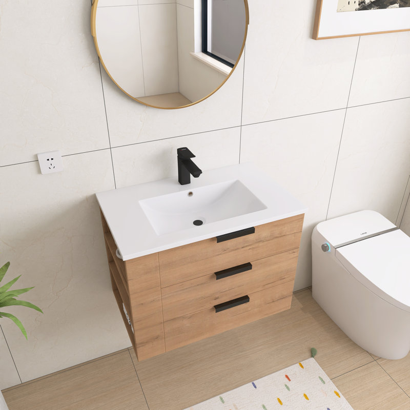 Ensemble de meuble-lavabo simple mural 30 po avec plateau en résine Burnside Burnside, Left