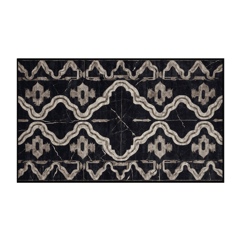 Machine Washable Black Area Rug, Runner 2' x 5'