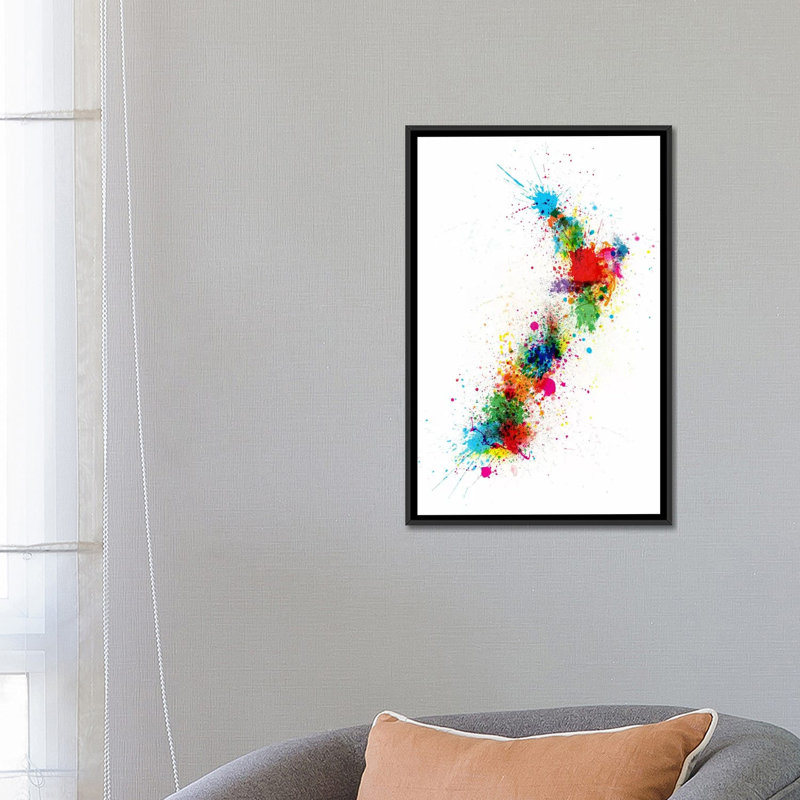 «New Zeland Paint Splash Map» par Michael Thompsett, reproduction d'art sur toile, H 26 po x l 18 po x P 1,5 po, Pas de tapis
