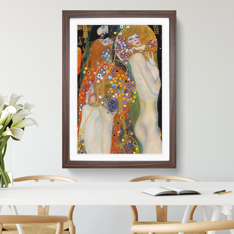 Water Serpents II by Gustav Klimt - Picture Frame Painting, 48cm H x 36cm W x 2cm D, Walnut