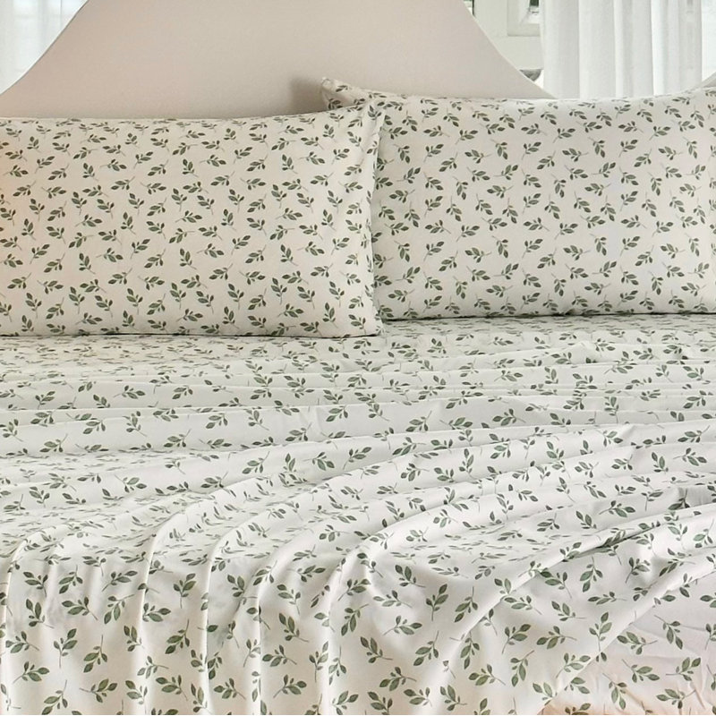 Hyprest Sheets, Soft Breathable Farmhouse Bed Sheet Sets, Deep Pocket Sheets, Queen Sheet Set, Botanical Foliage