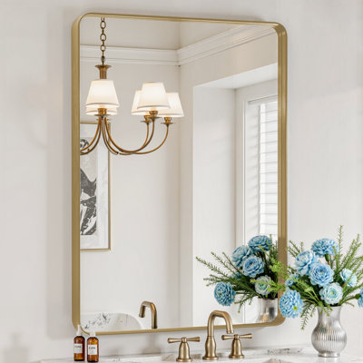 Lunara 1.18" Deep Rounded Corner Rectangular Bathroom Wall Mirror with Premium Tempered Glass & Aluminum Alloy Framed