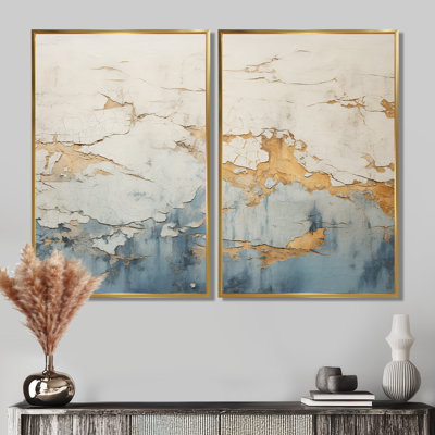 Gold And Blue Paint Fusion - Modern Art Prints On Canvas