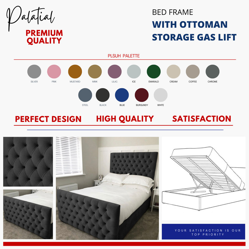 Aleisha Chesterfield Upholstered Ottoman Storage Bed - Button-Tufted Velvet Gas Lift Bed Frame, Black, Single (3')
