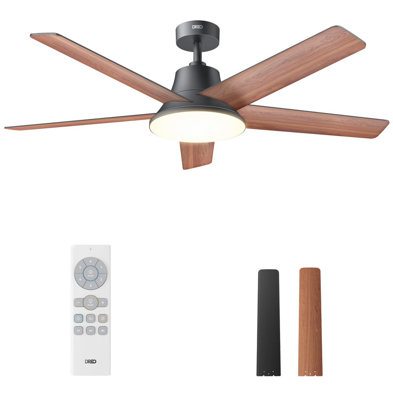 Ventilateur de plafond 52 pouces avec lumière et télécommande, Noir, noir, noir, noir