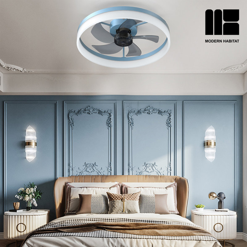 Dusen 19.7 in. Orange Ceiling Fan with LED Lights,modern ceiling fans, Blue