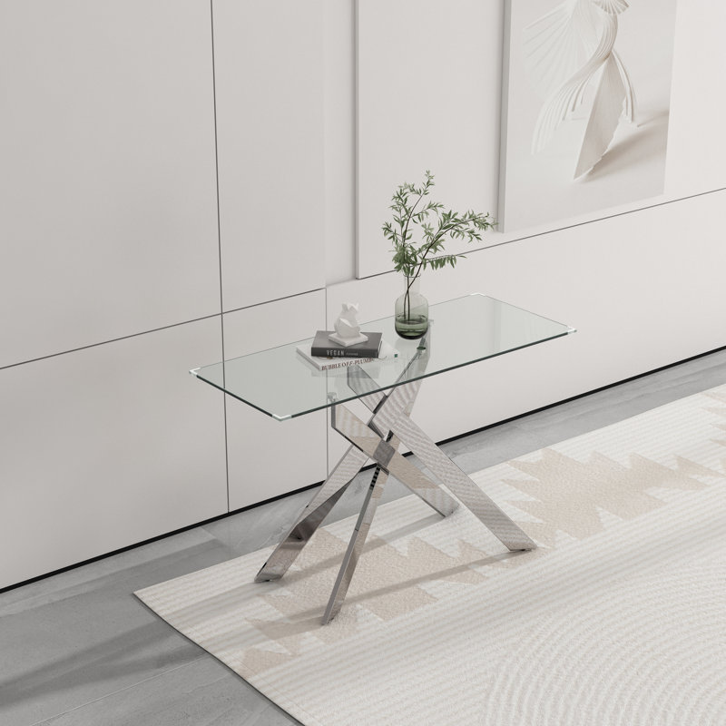 Tempered Glass Top Console Table, Silver