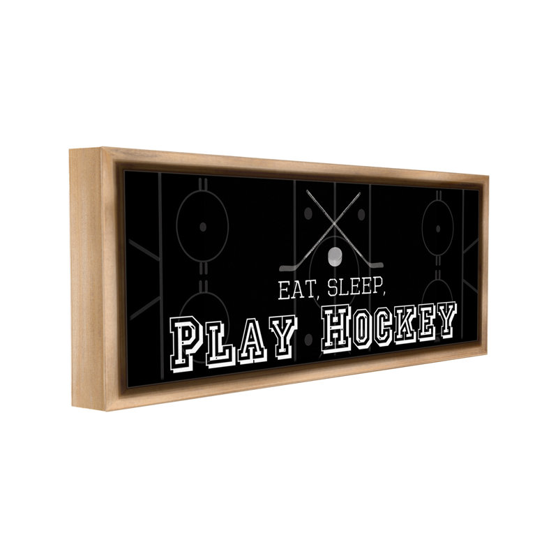 "Eat Sleep Hockey" par Lauren Gibbons sur toile, Cadre flottant orme Montalcino, H 11 po x l 25 po
