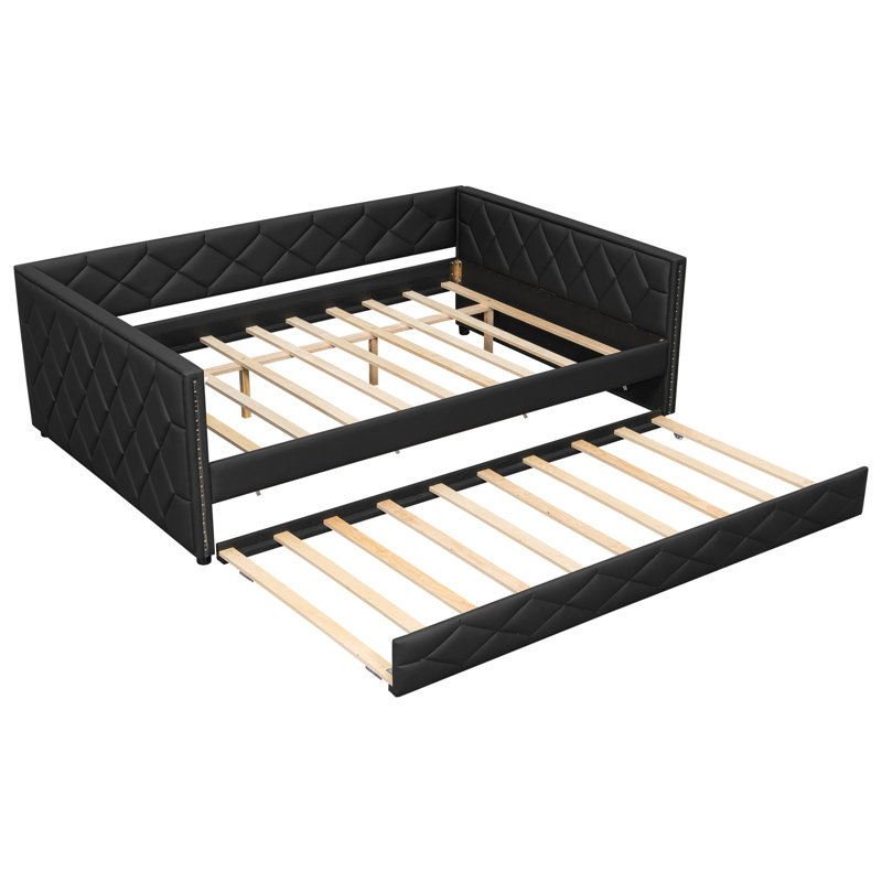 Upholstered Daybed with Trundle and LED
