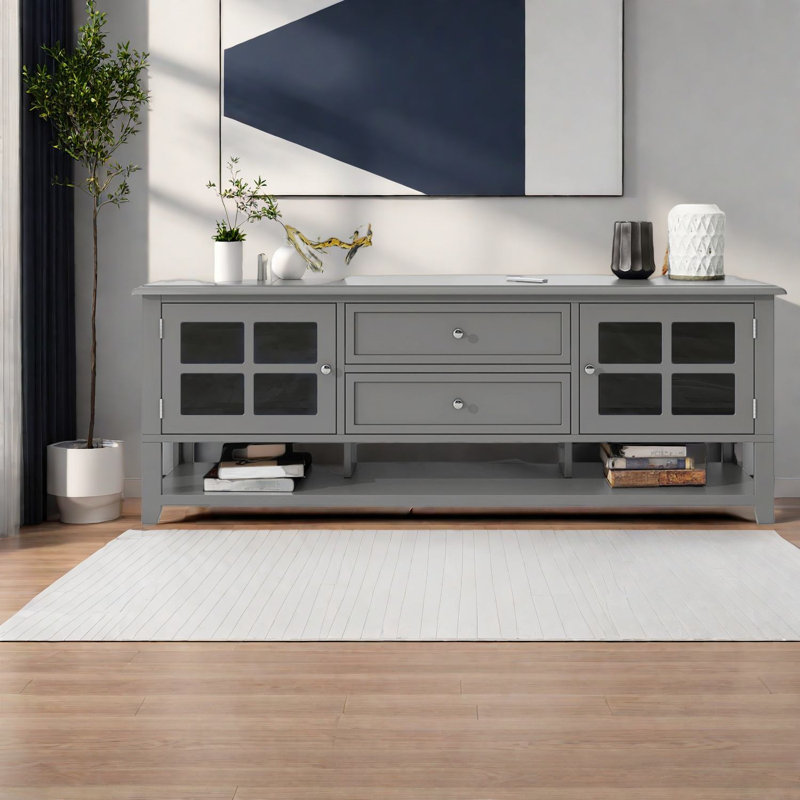 Modern Tv Stand With Multifunctional Storage, Grey Mdf, Sleek Design
