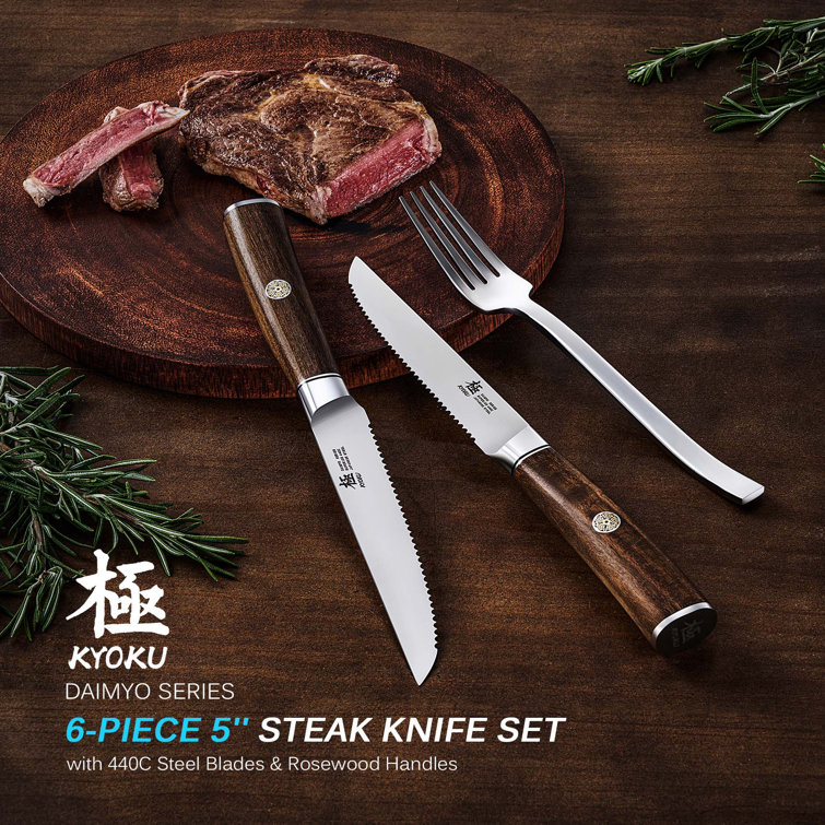 KYOKU Kitchen Knife Set with Block, Japanese 440C Stainless Steel 7pc Knife  Block Set, Daimyo Series Knife Block with Knives for Kitchen, Professional