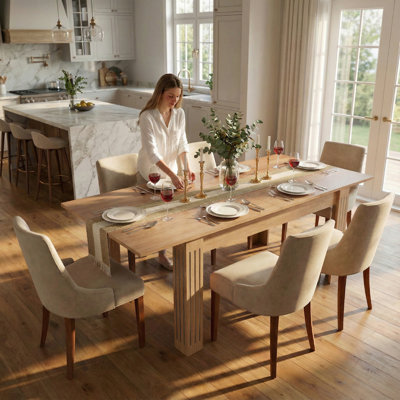 Extendable Kitchen Dining Table, 54"-85" Expandable Rectangular Dinner Table for 4-10 People, Modern Rectangular Dining Table with Sturdy Wood Frame &