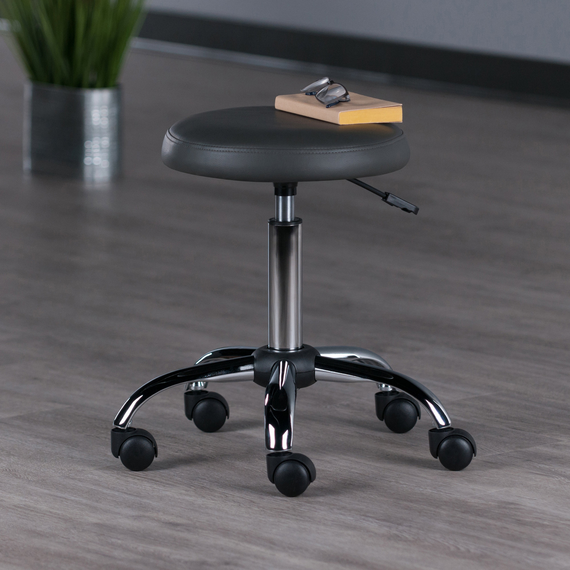 Winsome Clyde Adjustable Cushion Seat Swivel Stool, Charcoal And Chrome ...