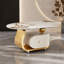 Table basse en pierre frittée de 39,4 po avec tiroir, base en acier inoxydable et 4 roulettes verrouillables, table de bout ovale mobile moderne pour le salon, assemblage facile ()-635459799