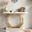 Faux Marble Console Table Accent Sofa Table with Geometric Metal Base-1081223926