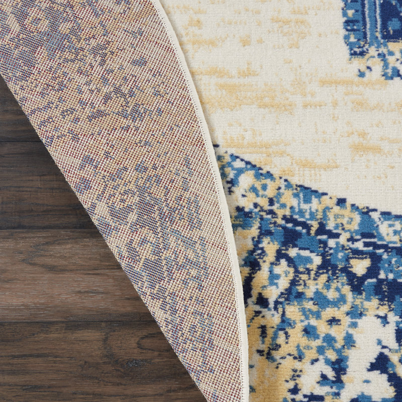 Burnie Oriental Blue/Ivory Area Rug, Round 8'