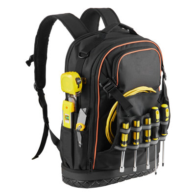 65-Pocket Heavy Duty Tool Backpack with 21-Piece Tool Set, Tear-Resistant Jobsite Organizer for Electricians & Contractors