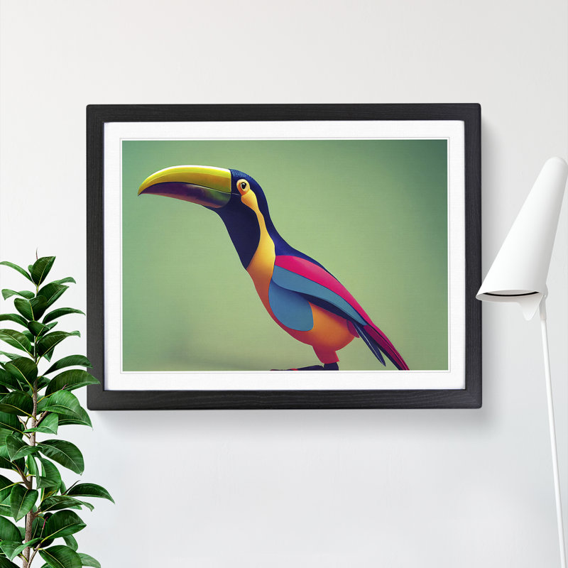 Head Turning Toucan Bird 1 Piece Single Picture Frame Wall Art, 34cm H x 46cm W, Black