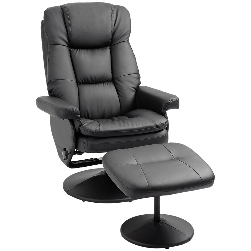 Nelsa Faux Leather Swivel Recliner, Black