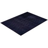 Overdyed Hand-Knotted Wool Modern-Contemporary Black Area Rug 9' 2" x 11' 7"