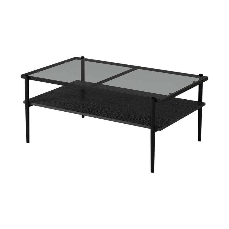 Table basse moderne moderne avec plateau en verre trempé et pieds en métal robustes, idéale pour le salon et le bureau.
