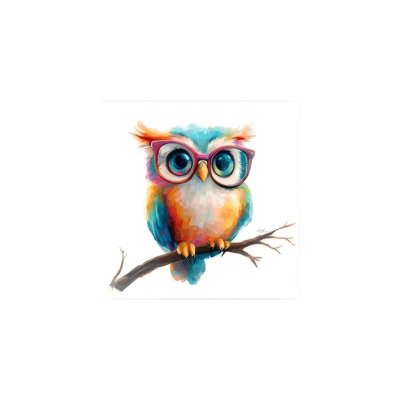 Mignon hibou avec des lunettes sans cadre, art mural 16 po x 16 po