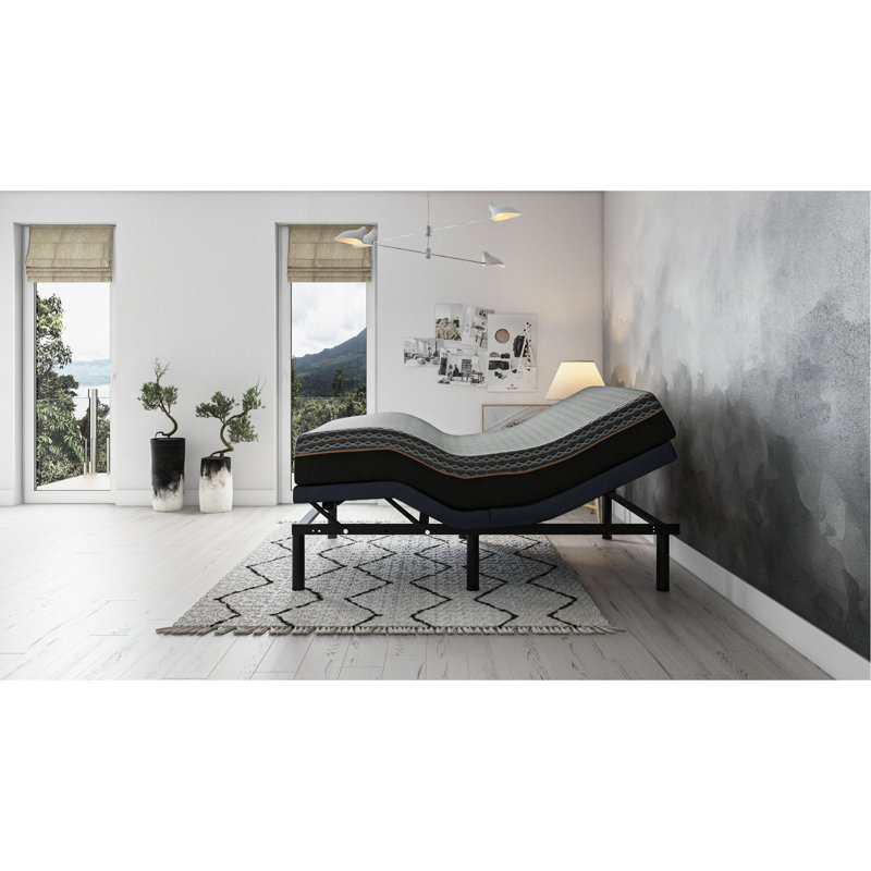 Très grand lit réglable avec réglage de la position de la tête et des pieds, télécommande sans fil, 2 ports, 3 positions préréglées, massage, lumières DEL sous le lit, boîte de batterie de secours, base à 31 pieds avec réglage