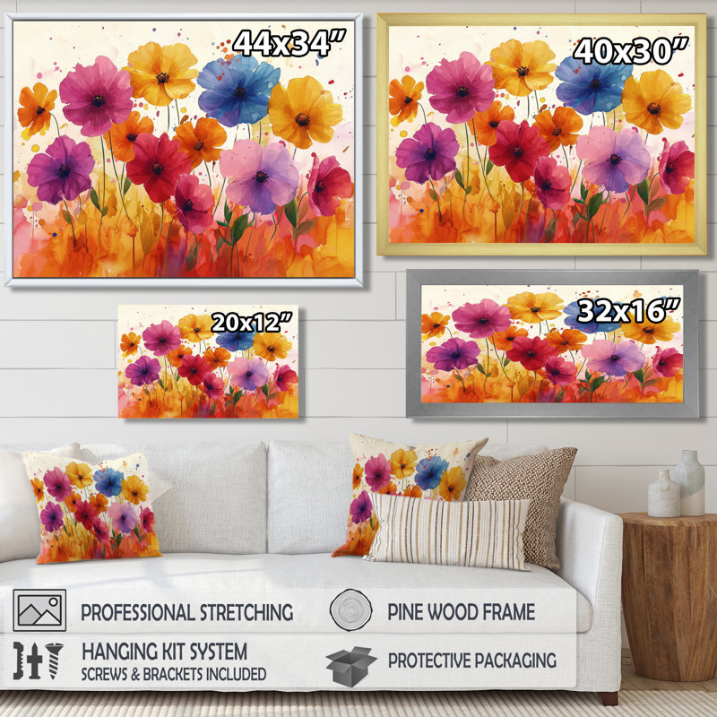 Irenea Countryside Wildflower Summer Field - Wildflowers, art mural, Reproduction encadrée d'une seule photo sans pass, Doré
