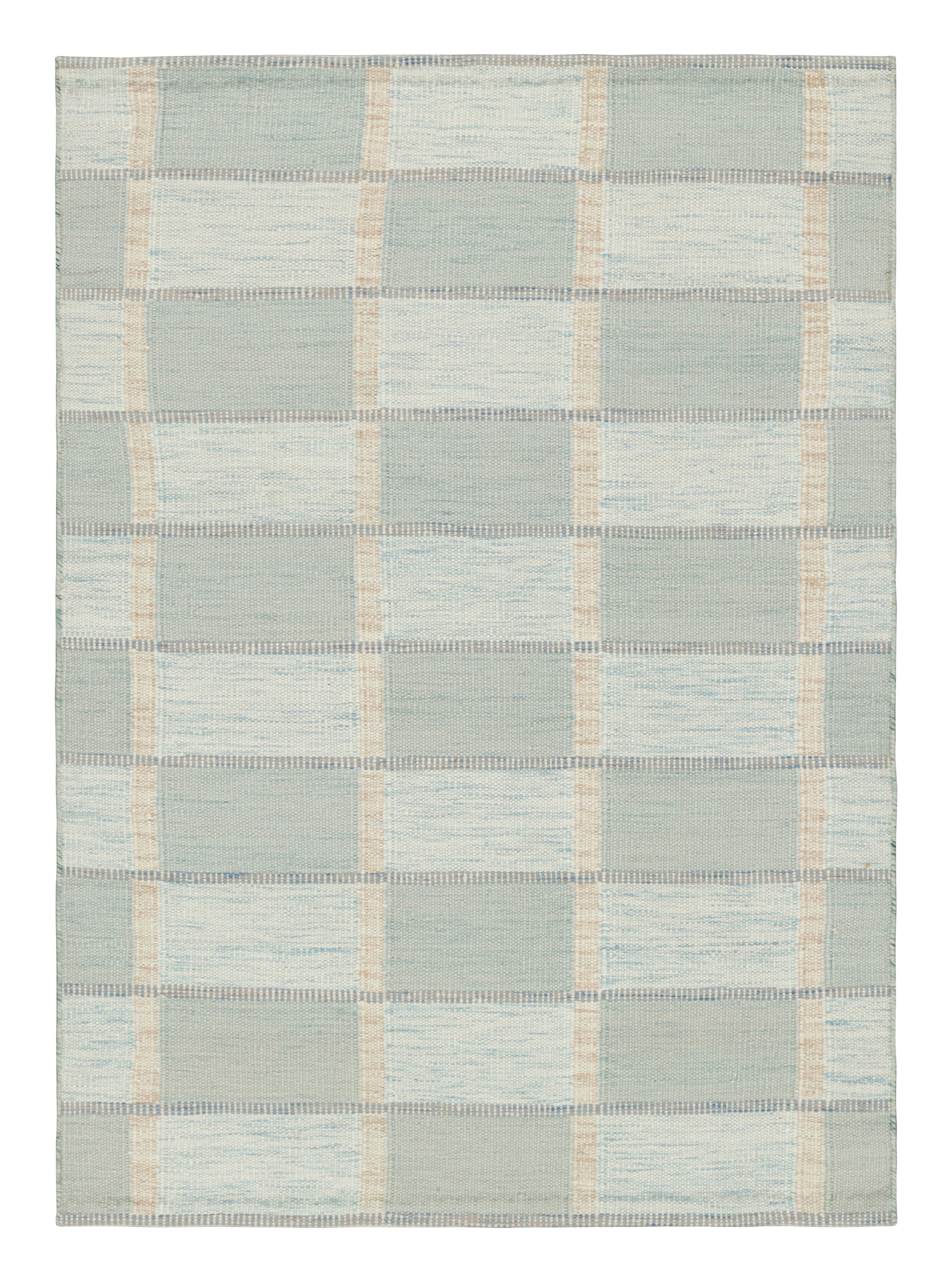 Scandinavia Rug Rug & Kilim’S Scandinavian Rug With Seafoam Blue Geometric Patterns ...