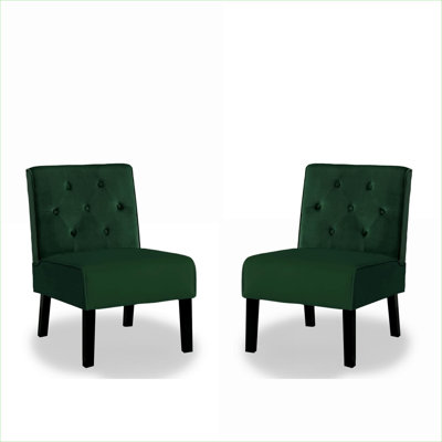 Fauteuils de chambre compacts sans accoudoirs, ensemble de 2 pièces pour petits espaces, revêtement en velours doux avec finition verte