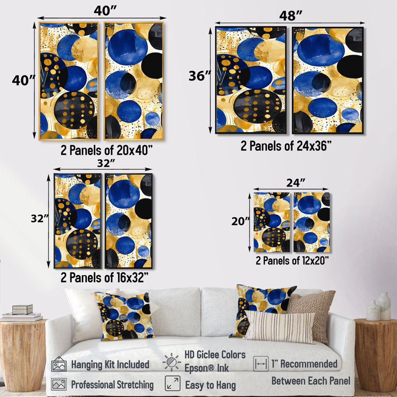 Motif abstrait avec textures bleues et dorées, 40" H x 40" W, Brown, Impression encadrée flottante