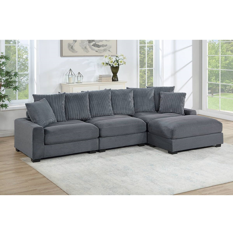 Canapé modulaire 4 pièces ivoire de 127 po de largeur, Velours côtelé gris foncé