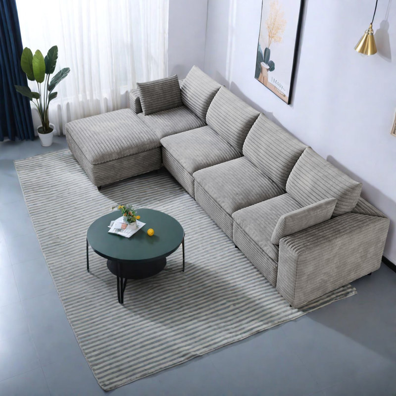 Compression Cloud Sofas, 134 Inch Corduroy Modular Modern Couch For Home