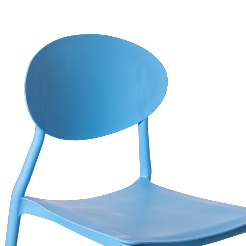 Modern Plastic Outdoor Dining Chair with Open Oval Back Design, Blue, 1