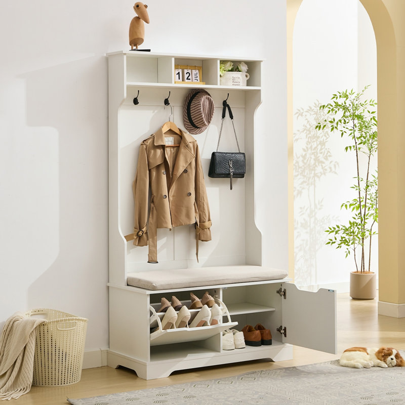 Arbre d'entrée de 39,37 po de largeur avec banc et rangement pour chaussures