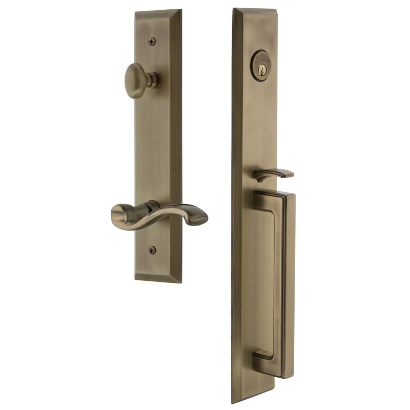Fifth Avenue Handleset with Single Cylinder Deadbolt and Portofino Door Lever and Fifth Avenue Rosette, Right, 2.75"