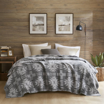 Alberta Grey Aztec Cotton Blend Jacquard Soft Full/Queen Blanket
