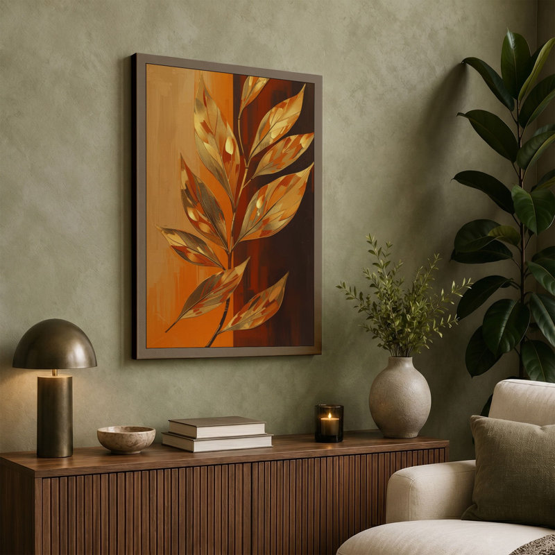 Autumn Branch Study Botanical - Wrapped Canvas, 36x24 - 91.4 x 61.0 cm, Teal Border
