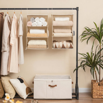 Organisateur de garde-robe à 6 tablettes, séparable en deux supports suspendus à 3 tablettes, P 13 po x l 15 po x H 48,25 po, idéal pour le rangement interne des placards afin de garder les vêtements bien rangés, blanc cassé