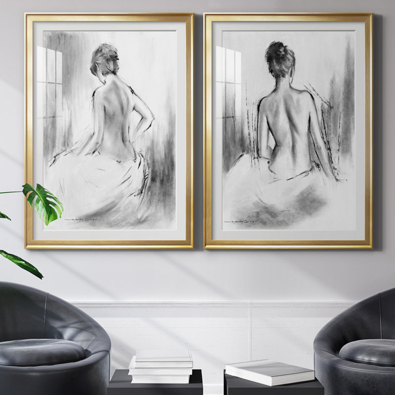 «Soft Silhouette V», ensemble de 2 reproductions sur toile, Toile encadrée, H 18,5 po x l 49 po, Argent argent